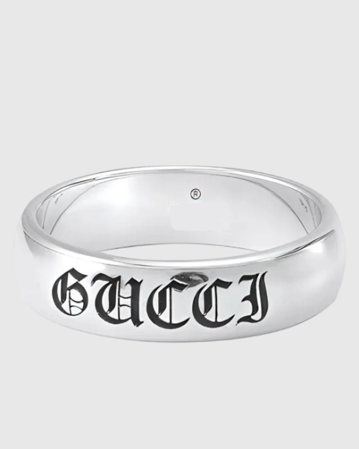Aerion Soave Amore solid 925 Italian silver dual-band ring set with gothic lettering and romantic engravings.