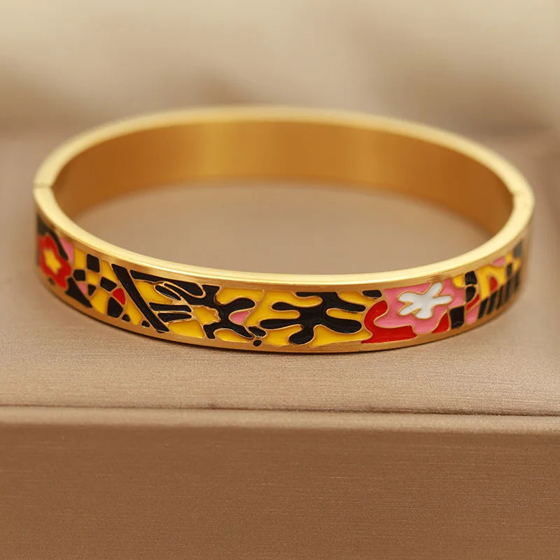 NYSSA Cuff | Bold Enamel Geometry | Gold Finish