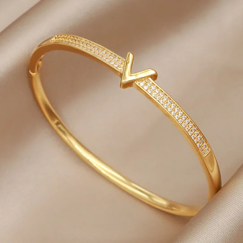 VELARA Bangle | Gold Jewelry | Letter V Cuff Design