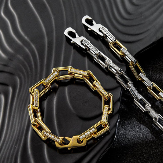Geometric Link Bracelet | 316L Steel & High-Clarity Zircon