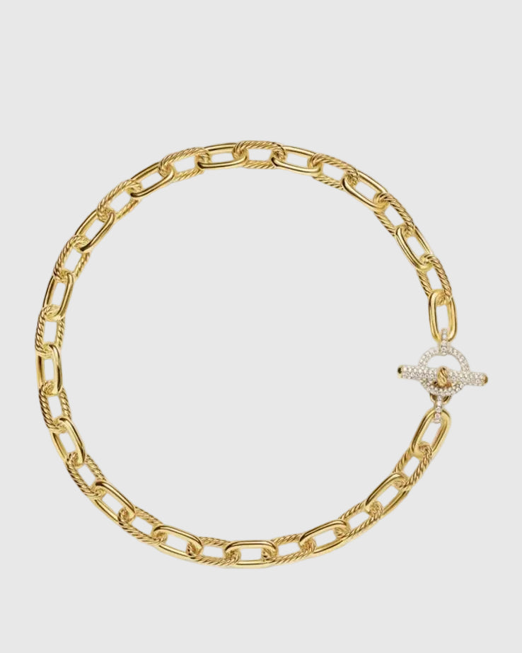 Top-down studio layout of the 18-inch solid Italian silver gold plated chunky chain necklace, highlighting the 11mm pillow-shaped alternating smooth and cabled links.