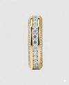 Full studio shot of the 18K yellow gold-plated Éternara eternity band, highlighting the intricate three-row design with a framed center and micro-pavé edges.