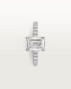 Top-down view of the stunning 8x10mm D-color VVS1 moissanite center stone, demonstrating the perfect symmetry and icy white brilliance of the engagement ring.