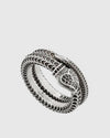 Front angled view of the Aerion Marmont 925 silver serpent ring, showcasing the intricately engraved reptile scales and vintage oxidized patina.