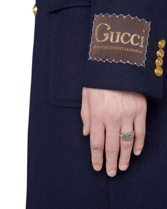 Aerion Marmont solid 925 Italian silver monogram signet ring with oxidized spiral relief.