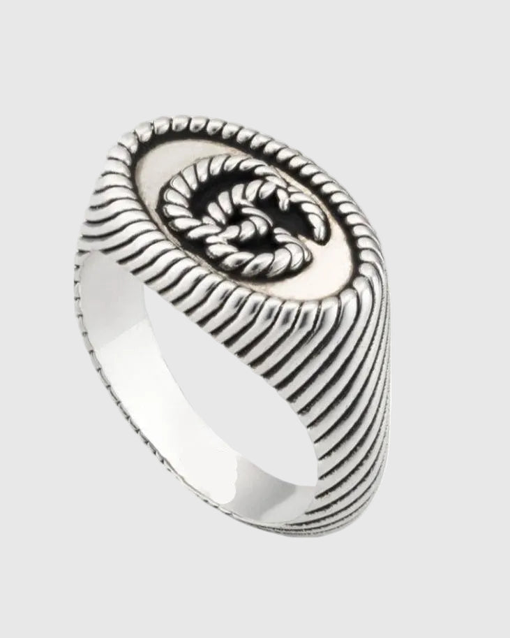 Aerion Marmont solid 925 Italian silver monogram signet ring with oxidized spiral relief.