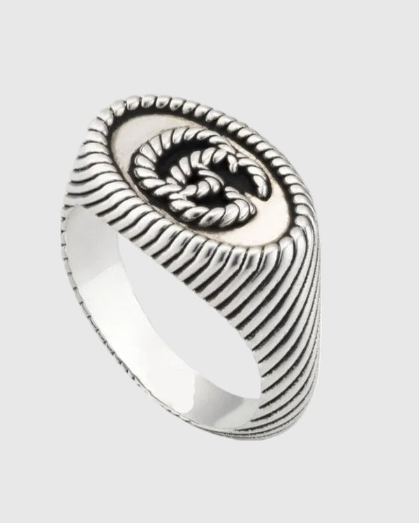 Aerion Marmont solid 925 Italian silver monogram signet ring with oxidized spiral relief.