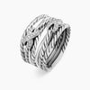 Sterling silver multi-row cable ring with pavé-set crossover accents.