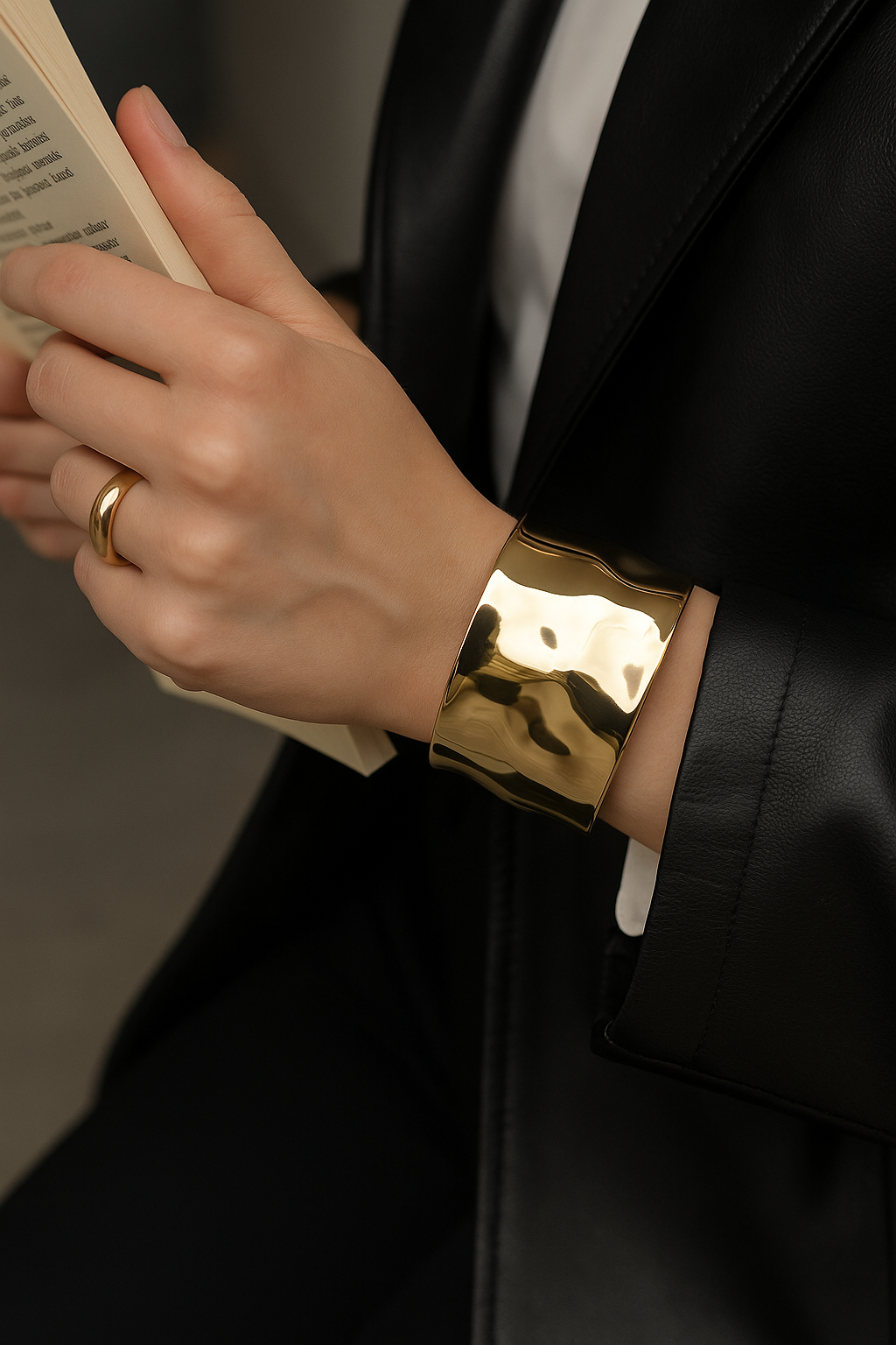 Vulcan Bloom | Gold-Tone Alloy | Wide Sculptural Bangle