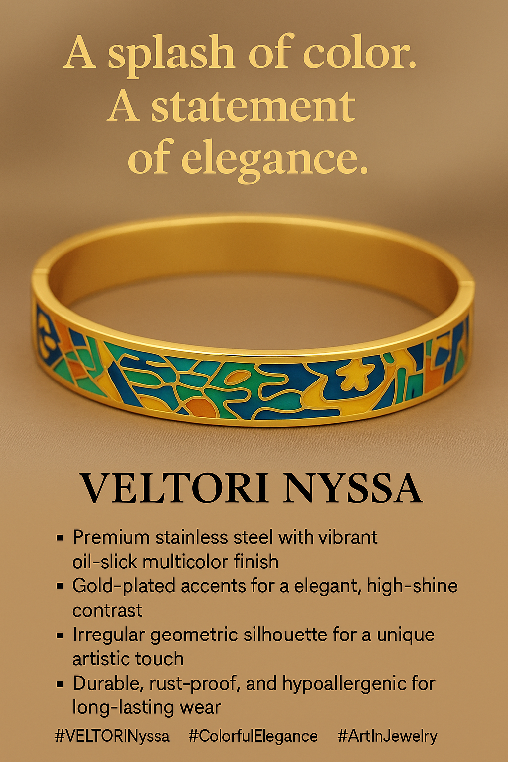 NYSSA Cuff | Bold Enamel Geometry | Gold Finish