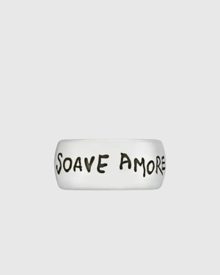 Aerion Soave Amore solid 925 Italian silver dual-band ring set with gothic lettering and romantic engravings.