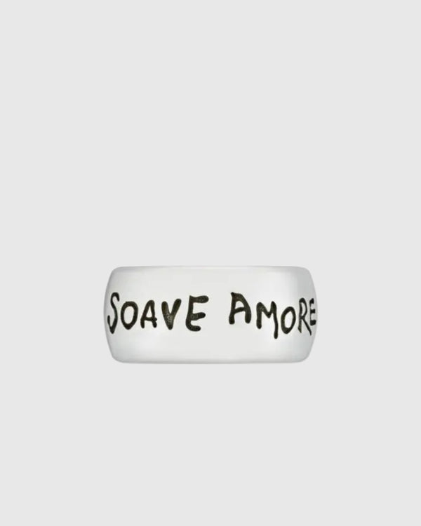 Aerion Soave Amore solid 925 Italian silver dual-band ring set with gothic lettering and romantic engravings.
