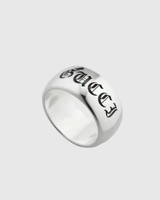 Aerion Soave Amore solid 925 Italian silver dual-band ring set with gothic lettering and romantic engravings.