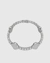 Circular view of the heavy 20g moissanite tennis bracelet demonstrating its fluid flexibility, secure clasp, and impeccable Italian silver craftsmanship.