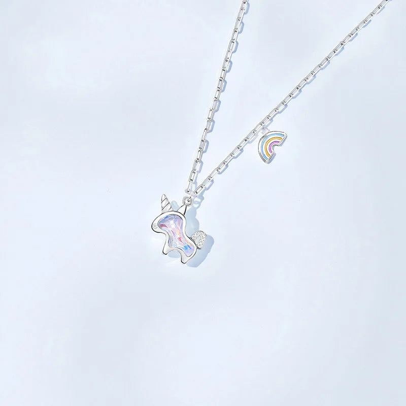 Silver Unicorn Necklace | Zircon Charm