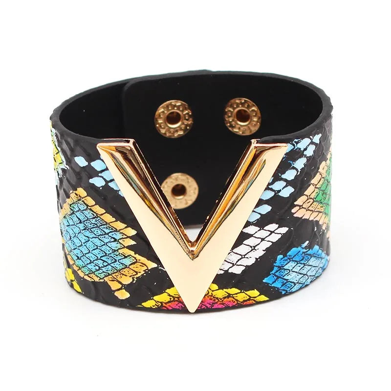 SAVERRA Wrap Bracelet | Leather Jewelry | Leopard V Design