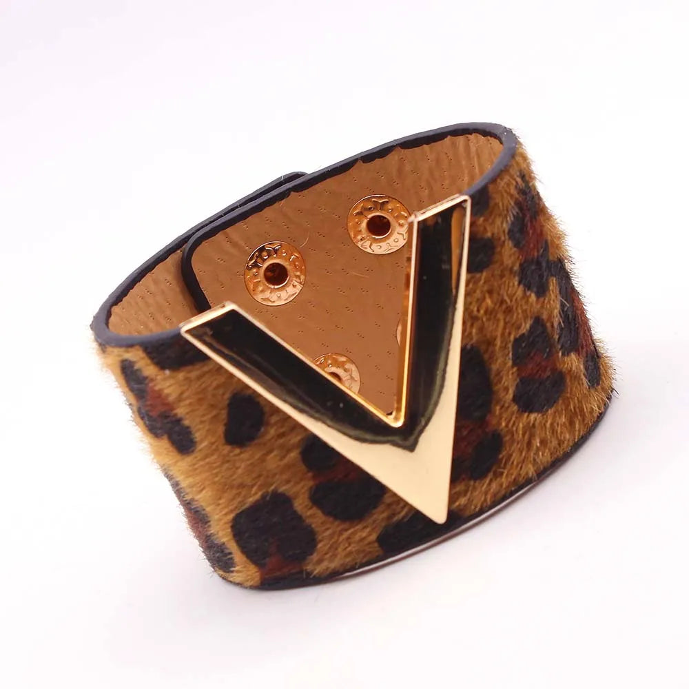 SAVERRA Wrap Bracelet | Leather Jewelry | Leopard V Design