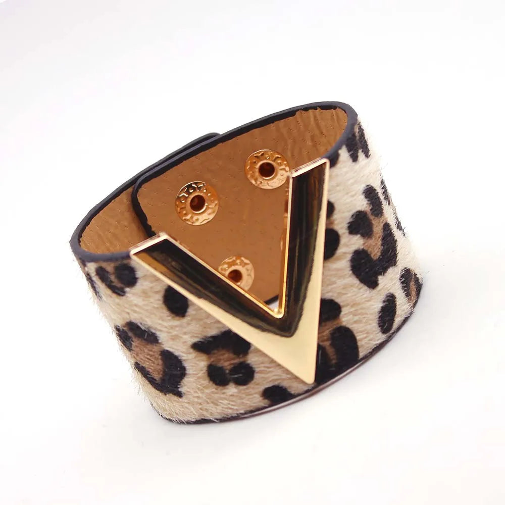 SAVERRA Wrap Bracelet | Leather Jewelry | Leopard V Design