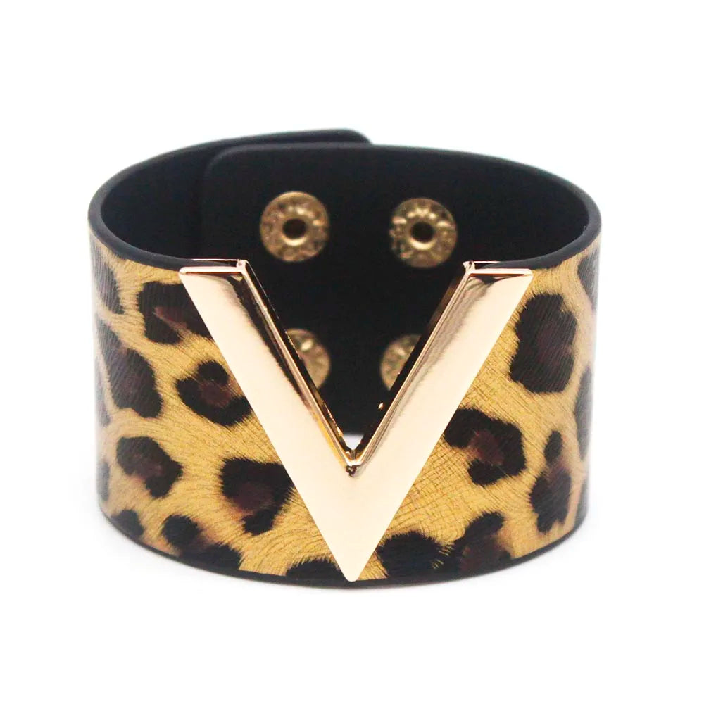 SAVERRA Wrap Bracelet | Leather Jewelry | Leopard V Design