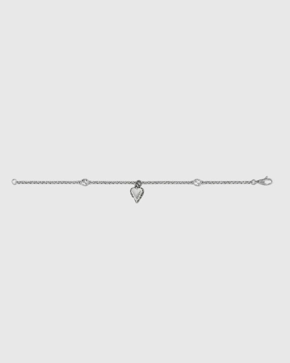 Aerion Cuore 925 sterling silver chain bracelet featuring interlocking monogram charms and an ornately engraved vintage heart pendant.