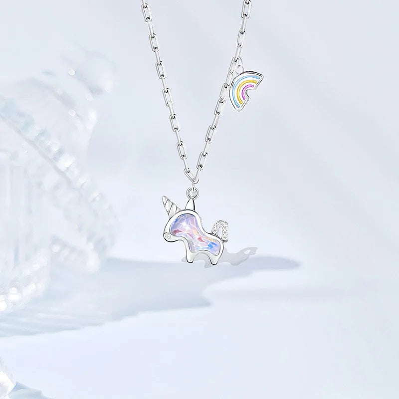 Silver Unicorn Necklace | Zircon Charm