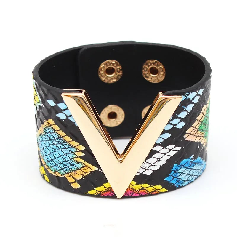 SAVERRA Wrap Bracelet | Leather Jewelry | Leopard V Design