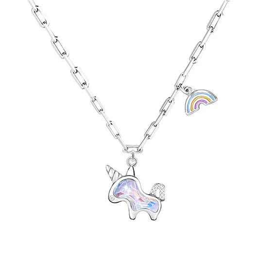 Silver Unicorn Necklace | Zircon Charm