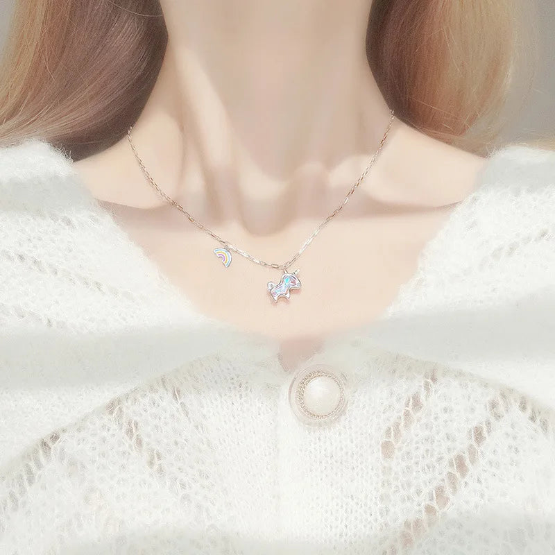 Silver Unicorn Necklace | Zircon Charm