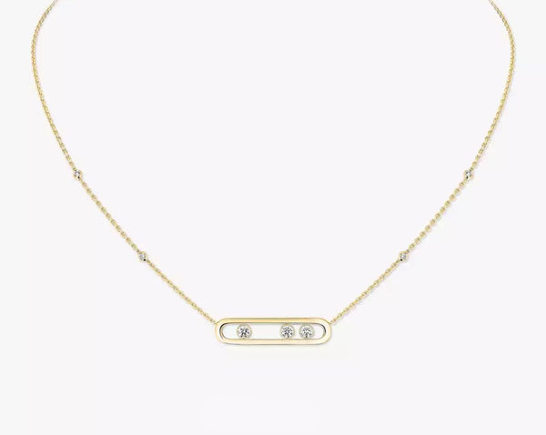 Gold necklace with small diamonds on a white background