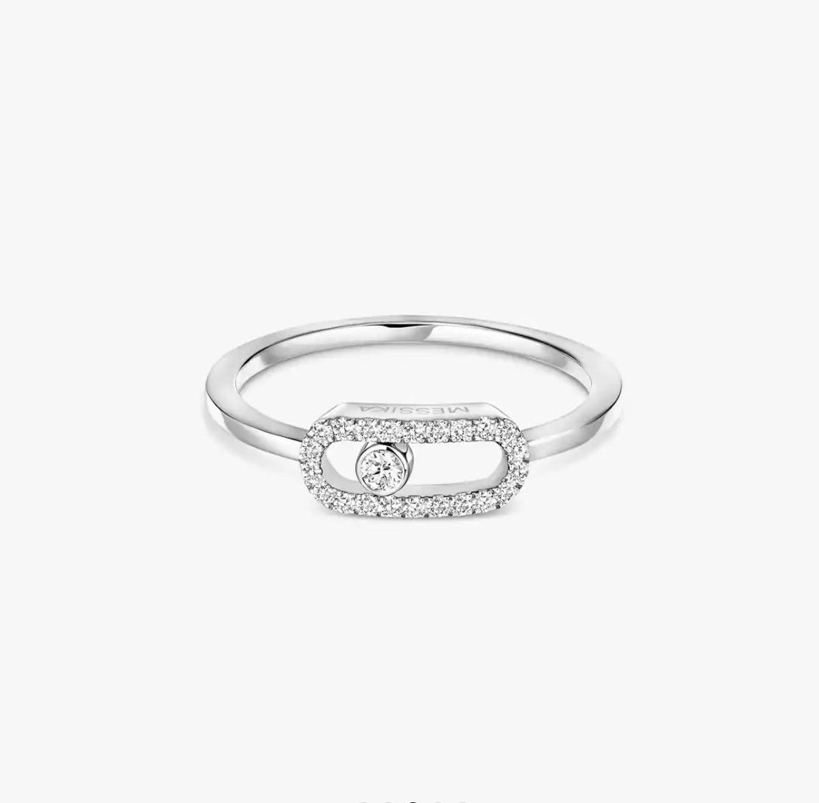 Silver Move Uno ring with a diamond on a white background
