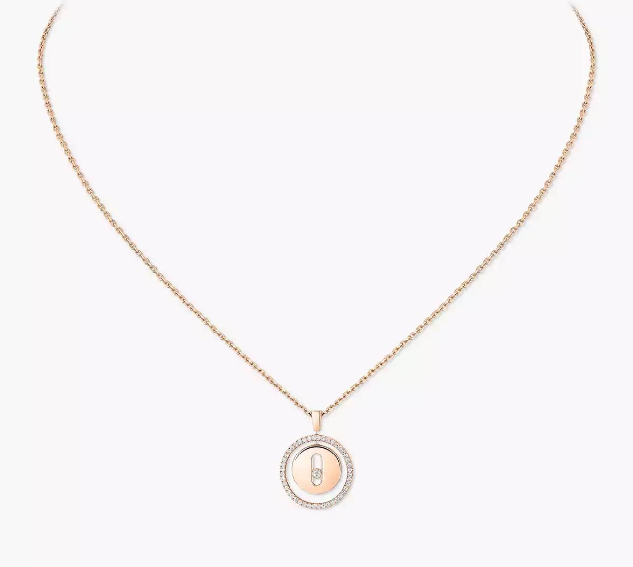 Rose gold necklace with a pendant on a white background
