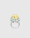 Profile view of a rhodium-plated 925 silver ring showcasing the high-jewelry craftsmanship and mounting.
