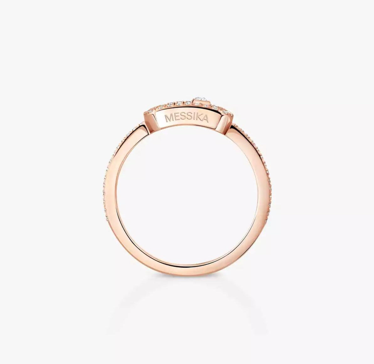 Rose gold Move Uno ring with diamonds on a white background