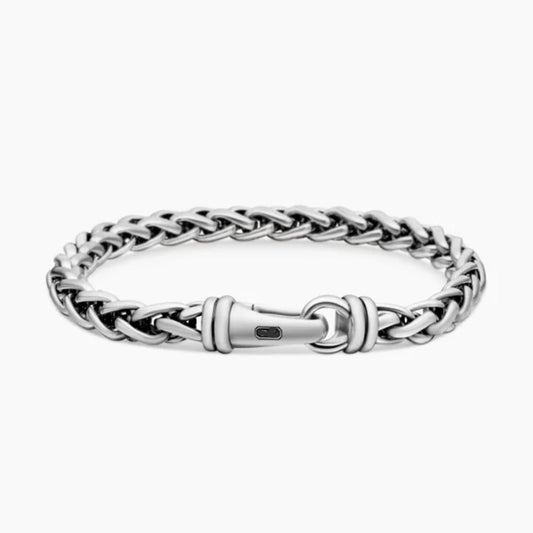 Silver chain bracelet on a white background