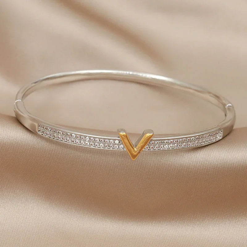 VELARA Bangle | Gold Jewelry | Letter V Cuff Design