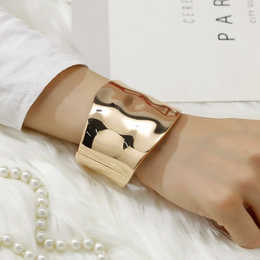 Vulcan Bloom | Gold-Tone Alloy | Wide Sculptural Bangle