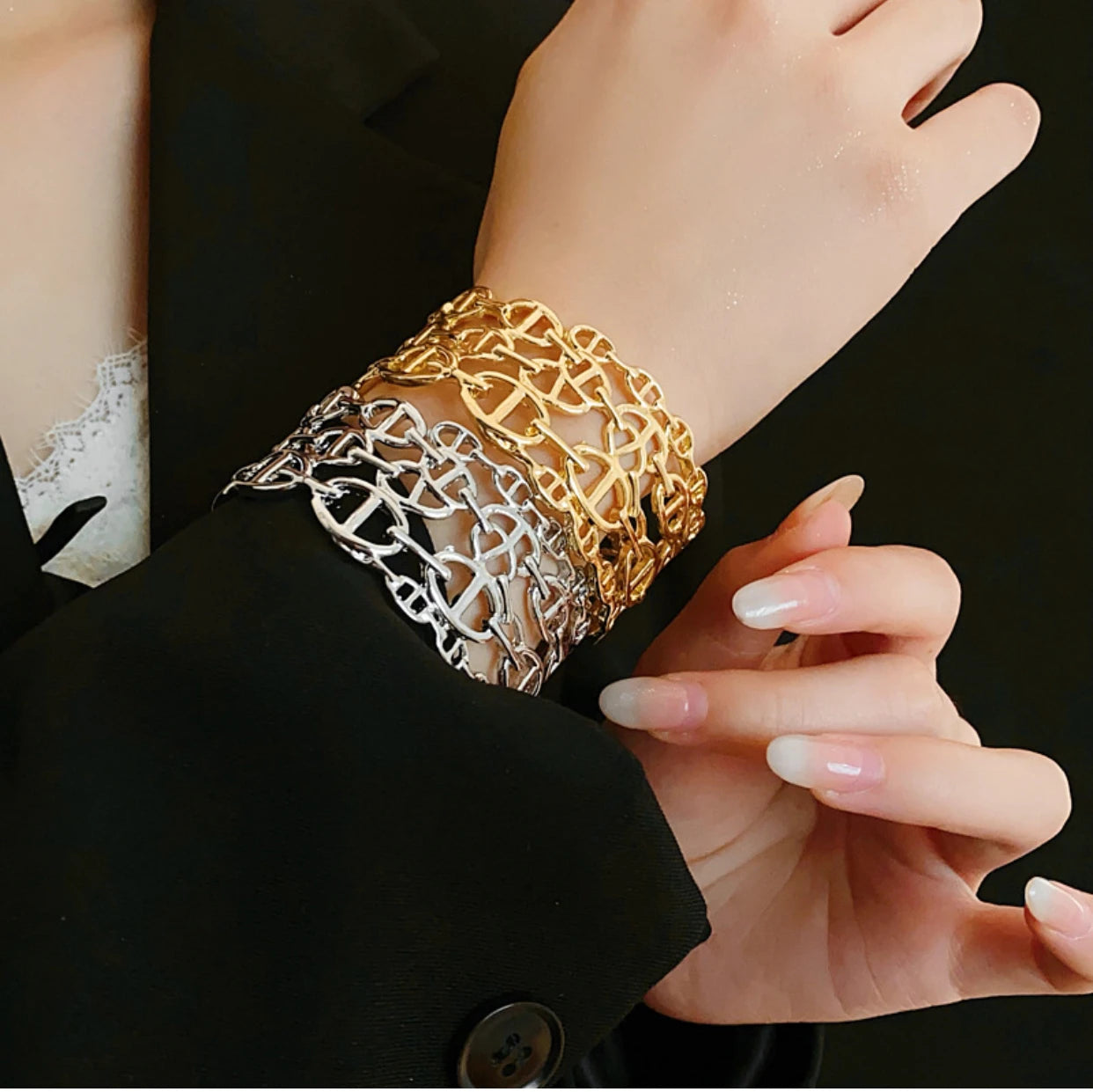Aurévia | 925 Silver | Wide Link Chain Cuff
