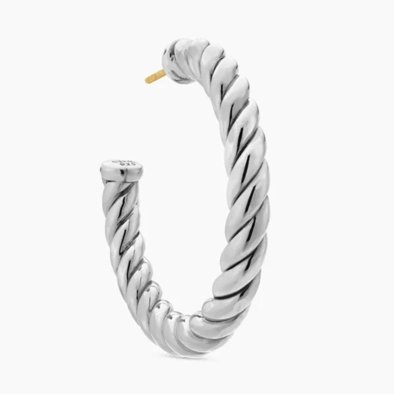 Pair of SCULPTED CABLE HOOP EARRINGS
Sterling Silver, 40mm on a white background