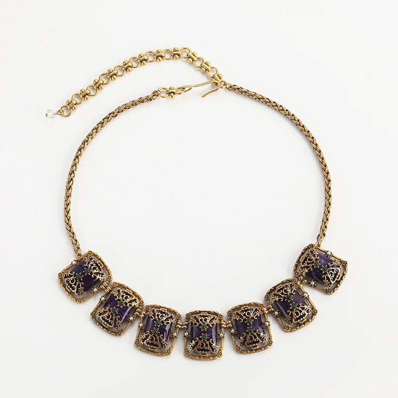 Verdessa Necklace | Gold-Plated Jewelry | Vintage Green Glass