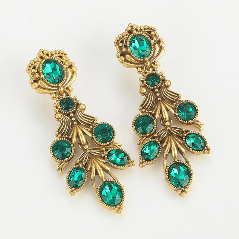 Livaedra Earrings | 24K Gold Jewelry | Green Leaf Drop Design