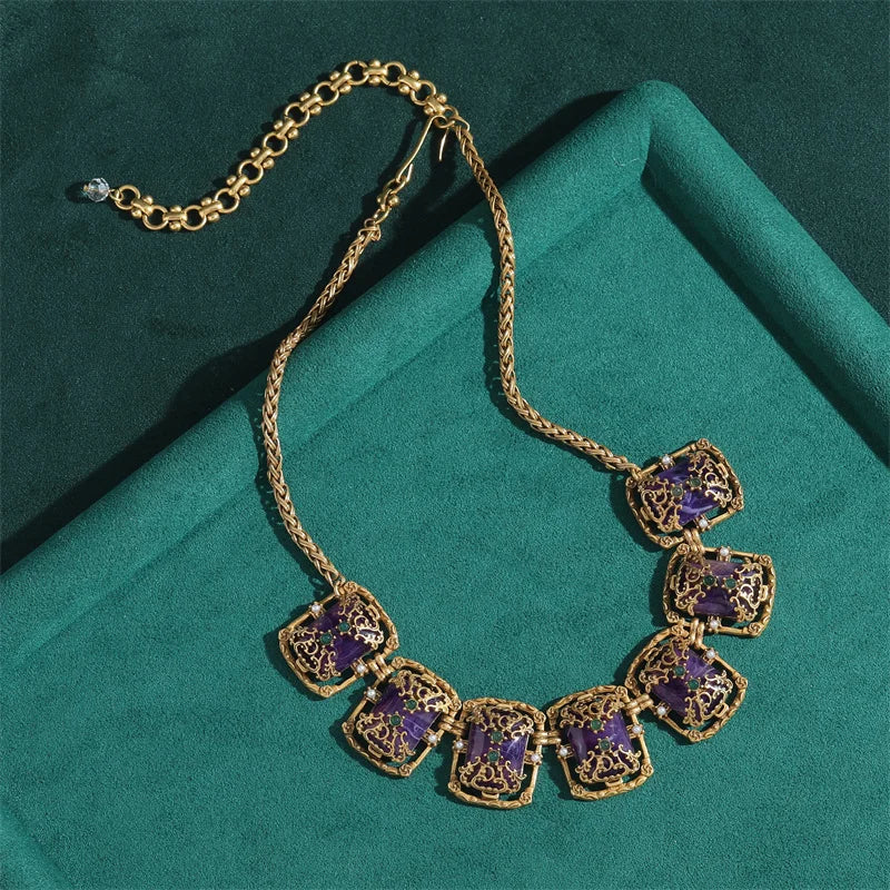 Verdessa Necklace | Gold-Plated Jewelry | Vintage Green Glass