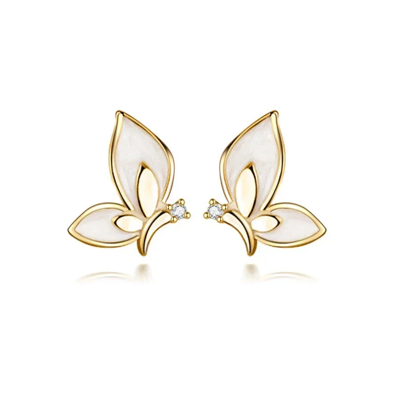 A pair of colorful butterfly stud earrings crafted from real 925 sterling silver.