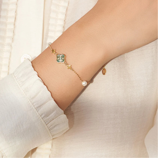 Clovéra Bracelet | Silver Malachite | Pearl Accent