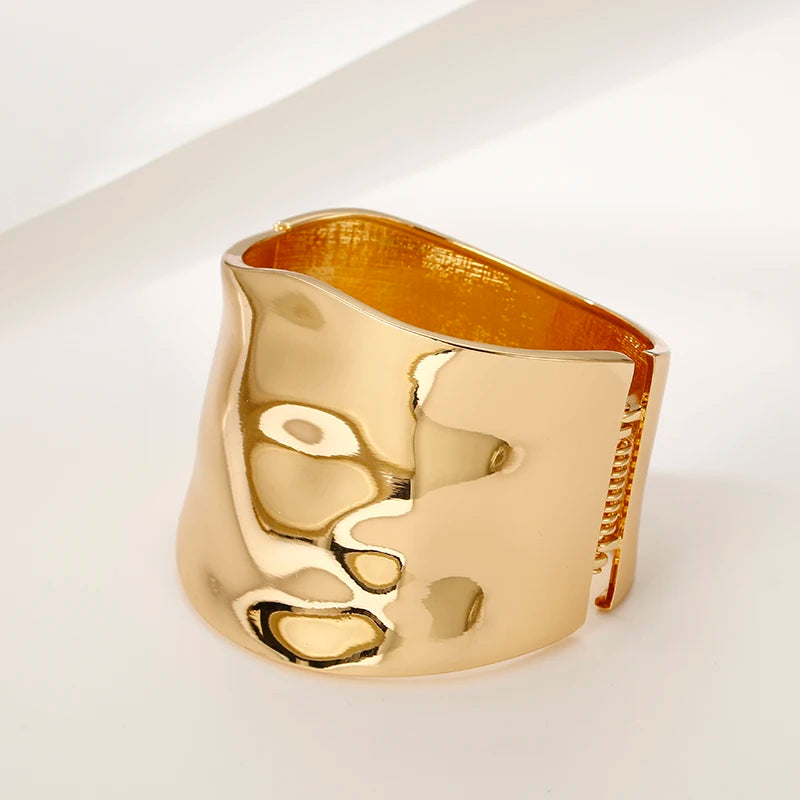 Vulcan Bloom | Gold-Tone Alloy | Wide Sculptural Bangle