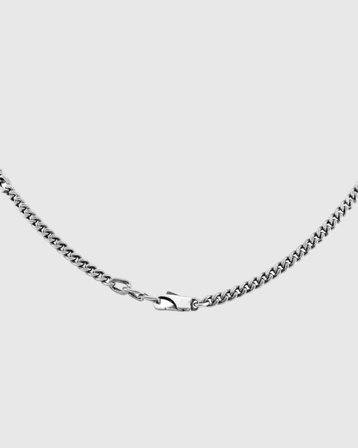 Aerion Monogram 925 silver Tag Necklace, features a sleek rectangular pendant inlaid with deep black enamel.