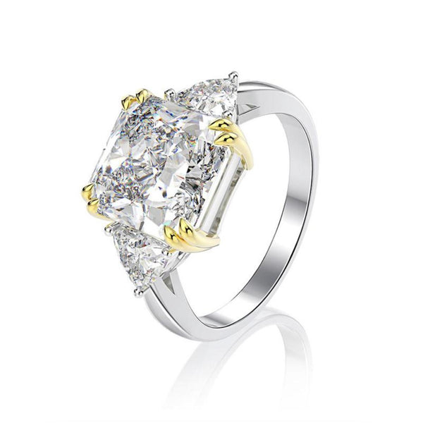 A silver cocktail ring with a large square-shaped 'crushed ice' high-carbon diamond simulant.