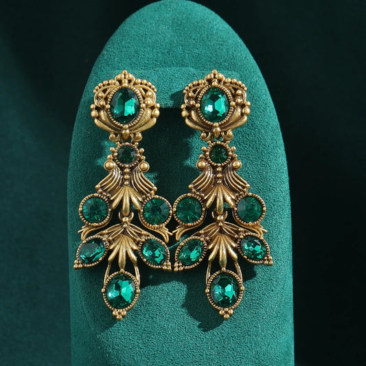 Livaedra Earrings | 24K Gold Jewelry | Green Leaf Drop Design