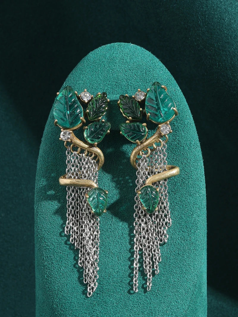 Verdessa Earrings | Gold-Plated Jewelry | Vintage Green Glass