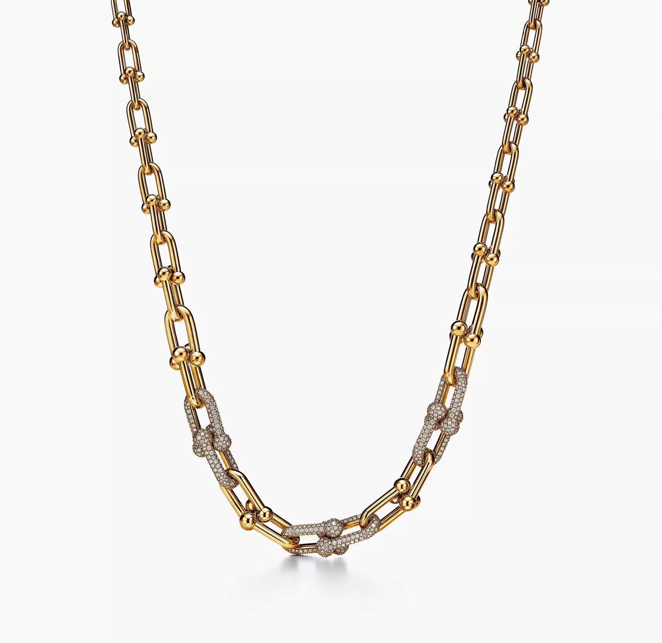Lévamor Necklace | Graduated Horsebit Link in Gold & Pavé Zircon