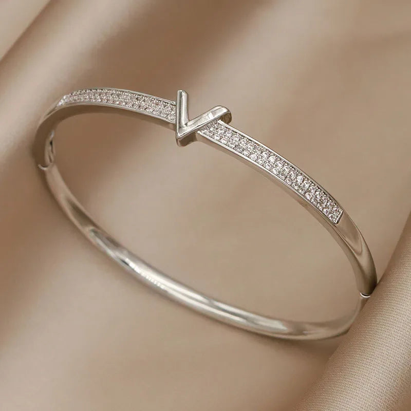 VELARA Bangle | Gold Jewelry | Letter V Cuff Design